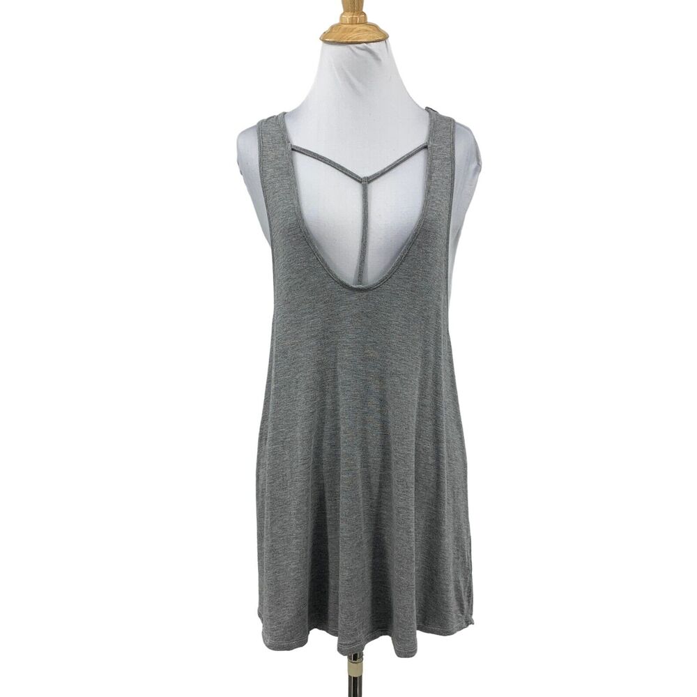 We The Free People Tank Top Womens M Gray Amelia Y Strap Cutout Racerback Shirt
